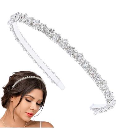Flayem Wedding Rhinestone Headband Bridal Crystal Headband Glitter Narrow Hair Band Hoop Wedding Hair Accessories for Women and Girls (White)