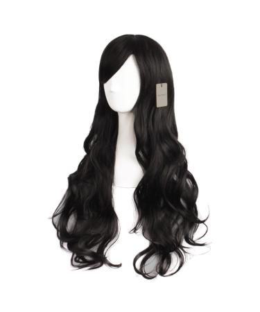 MapofBeauty Long Curly Wavy Wig for Women - Black Side Parting Bangs - Buy Online on GoSupps.com