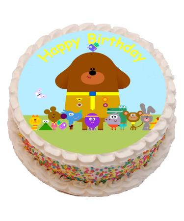 Hey Duggee Themed PRECUT Happy Birthday Cake Topper 8 Inch Round Edible Icing Sheet Decoration