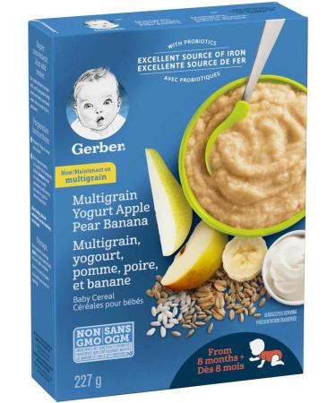GERBER CEREAL Wheat with Yogourt & Apple Pear Banana Cereal 8+ months 227 g 6 Pack - PACKAGING MAY VARY Wheat with Yogourt Apple Pear Banana - Buy Online on GoSupps.com
