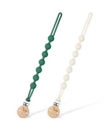 Qkie pacifier chain made of silicone 2-pack pacifier chain clips pacifier chain silicone bpa free one-piece design pacifier chain boys and girls pacifier clip chain (green)