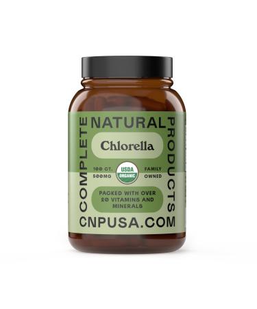 Complete Natural Products Organic Chlorella Capsules, 500mg, 100ct, Pure Green Algae Superfood, Detox & Immune Support, Vitamin B12 & Chlorophyll Rich, Plant-Based, Vegan, Non-GMO