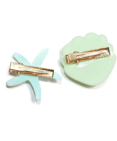 Green Shell Pearl Starfish Hair Clip Set - Acrylic Resin Alligator Clips for Women and Girls | Stylish Hair Accessories - Buy Online on GoSupps.com