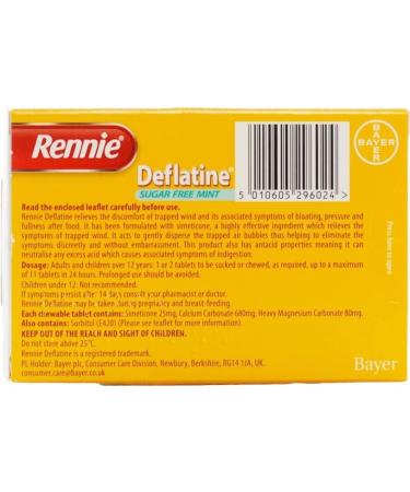 Rennie Deflatine Sugar-Free Mint Tablets - 18ct for Trapped Wind & Bloating Relief - Buy Online on GoSupps.com