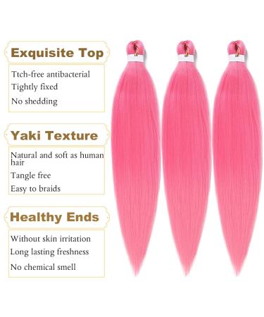Anti-Snetic Braid Hair Extensions - 3 Packs of 66cm Itch-Free Synthetic Fiber Crochet Hair in Pink - Professional Yaki Texture - Buy Online on GoSupps.com
