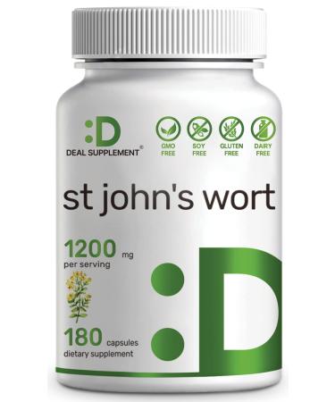St. John's Wort 1200mg, 180 Capsules, Up to 3600mcg Hypericins, Supports Healthy Mood - Premium St Johns Wort Supplement
