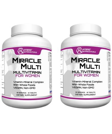 Hybrid Nutraceuticals MiracleMulti Women Multivitamin with Probiotics Biotin Folic Acid Enzymes + Fruit & Vegetable Blend - Immune Support Heart Health Energy: 60 Servings (Non-GMO) (2)