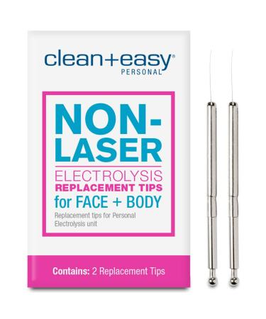 Clean + Easy Non-Laser Electrolysis Replacement Tips for Face & Body, Pack of 2