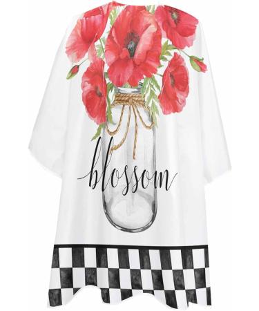Buy Red Flower Plaid Barber Cape - Adjustable Hair Cutting Cape for All Ages | 55x63 Inch Watercolor Design | Ideal Hairdressing Accessory - Buy Online on GoSupps.com