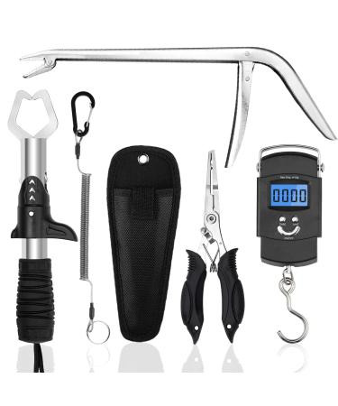 Multifunctional Fishing Tools Set, Fishing Pliers, Fish Hook Remover, Fish Lip Gripper, Handheld Digital Fishing Scale (Not Included Battery), Fishing Gear, Fishing Gifts for Men for Father's Day fishing tools-Black