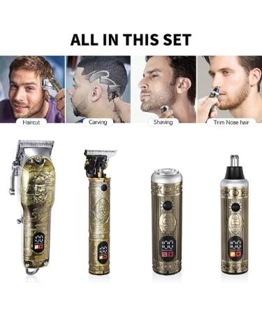 Bestauty Professional Hair Clippers Men T-Blade Trimmer Kit with LCD Display Cordless Barber Clipper for Hair Cutting Kit with 11 Limit Combs Hair Trimmer Beard Trimmer Nose Trimmer Rechargeable Gold - Buy Online on GoSupps.com