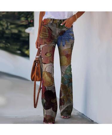 2023 Summer Floral Print High Waisted Flare Jeans for Women | Plus Size Straight Leg Denim Pants - 3X-Large - Buy Online on GoSupps.com