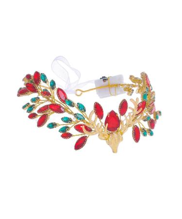 IYOU Light Up Deer Crown Red Crystal Christmas Fairy Headband Led Rhinestone Costume Xmas Hair Accessories for Women