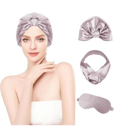 Silk Sleep Gift Set for Women - Mulberry Silk Eye Mask Bonnet & Headband | Improve Sleep & Protect Hair (Purple - Buy Online on GoSupps.com
