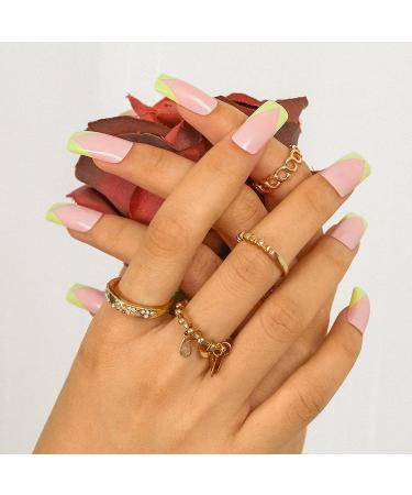 Sethexy French Square False Fingernails - 24 Glossy Green Acrylic Nail Tips for Women & Girls | Press-On Nails with Glue - Buy Online on GoSupps.com