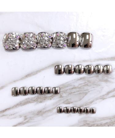 Folmywy False Toenails - Rhinestone Glossy Full Cover Short Square - 24Pcs Color-08 - Buy Online on GoSupps.com