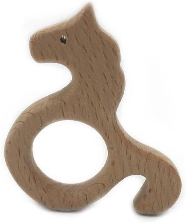 Wendysun 3pcs Hippocampus Shaped Wood Teether Set - Natural Baby Teething Toy - Buy Online on GoSupps.com