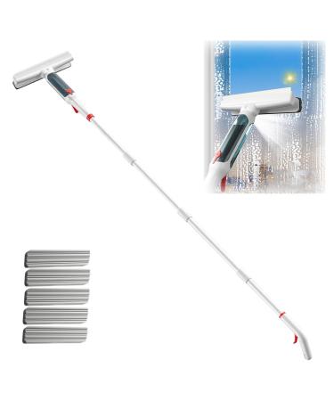 RRRYYYZZ 75'' Spray Window Washing Kit with 4-Section Extension Pole 4 in 1 Shower Squeegee for Tile Shower Walls Window Cleaner Squeegee with Sewage Collector and 5 Pads