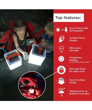 LuminAID Solar Camping Lantern & Phone Charger - Inflatable LED Lamp for Camping, Hiking, Emergency Light - Titan White/Red 300 Lumens - Buy Online on GoSupps.com