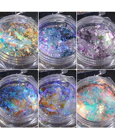 Nail Sequins Holographic Glitters Chunky Iridescent Flakes Colorful Fluorescent Glass Paper Iridescent Flakes Sticker Set of 5 Jars (Chameleon)
