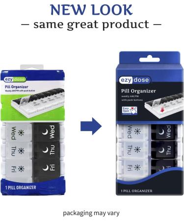 EZY DOSE Push Button 7-Day Pill Organizer Box - Black & White AM/PM with Lids - 1 Count (Pack of 1) - Buy Online on GoSupps.com