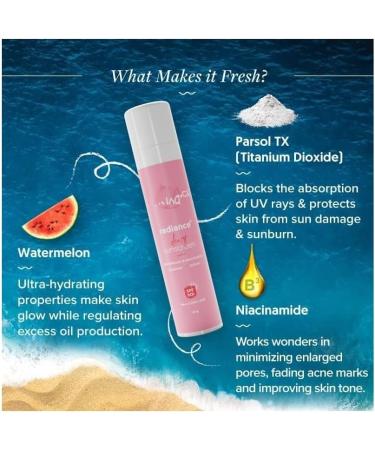 Aqualogica Radiance+ Dewy Sunscreen with Watermelon & Niacinamide | Spf 50+ |PA+++ | protects from UVA UVB | For Complete Sun Protection | 50g - Buy Online on GoSupps.com