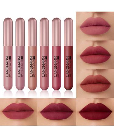 6 Colors Matte Lip Gloss Set - Moisturizing Non-Stick Cup Velvet Lipstick | Buy Online Worldwide - Buy Online on GoSupps.com