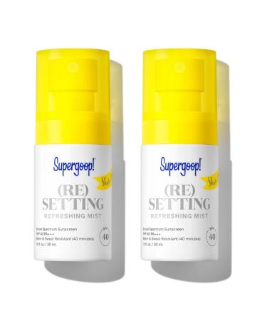Supergoop! (Re)setting Refreshing Mist - 1 fl oz Pack of 2 - SPF 40 PA+++ Facial Mist - Sets Makeup Refreshes UV Protection & Helps Filter Pollution - Light Natural Scent
