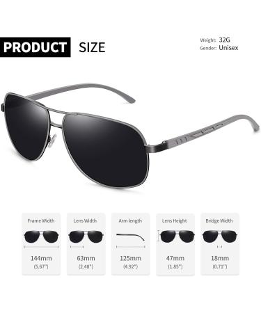Joopin Al-Mg Metal Frame Polarised Sunglasses | UV Protection Double Bridge Aviation Sunglasses for Men Women | Driving Sun Glasses A03-gun Frame Black Lens - Buy Online on GoSupps.com