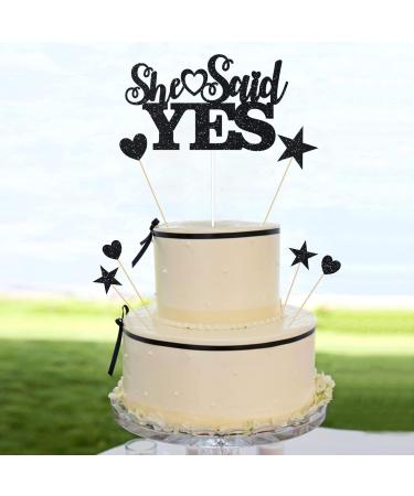 Glitter She Said Yes Cake Topper Bridal Shower/Engagement/Proposal Cake Decoration - Bride To Be - Bachelorette Party Decoration Wedding/Bride Shower Party Supplies (Black) - Buy Online on GoSupps.com