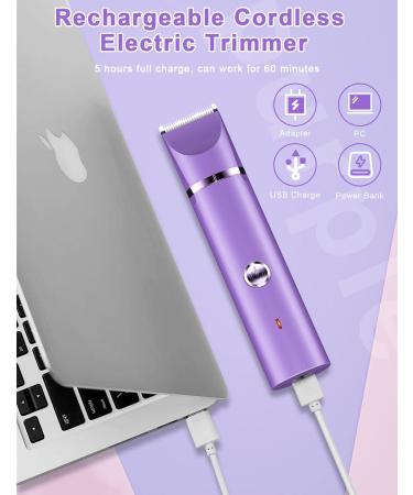 YBLNTEK Rechargeable Bikini Trimmer for Women - 2 in 1 Electric Razor for Pubic Hair Removal - Wet/Dry Use, Cordless and Washable - Purple - Buy Online on GoSupps.com