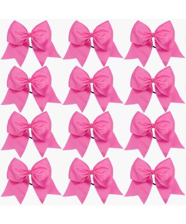 DEEKA 12PCS 8" Large Cheer Hair Bows Ponytail Holder Handmade for Teen Girls Softball Cheerleader Sports-Pink Elastic Band Bright Pink (Pack of 12) - Buy Online on GoSupps.com