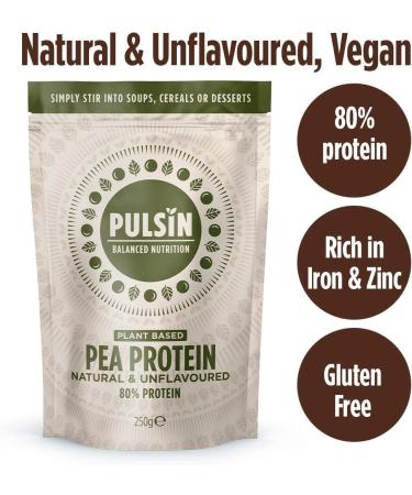Pulsin Unflavoured Vegan Pea Protein Powder 250g - 8.0g Protein, 0g Carbs, 41 Kcals Per Serving - Gluten Free, Palm Oil Free, Dairy Free - Buy Online on GoSupps.com