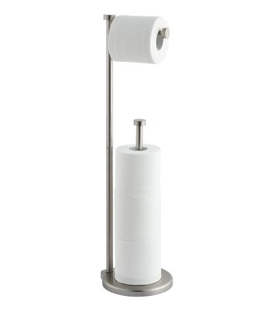 SunnyPoint Free Standing Bathroom Toilet Paper Holder Stand with Reserve, Reserve Area has Enough Space for Jumbo Roll Brush Nickel