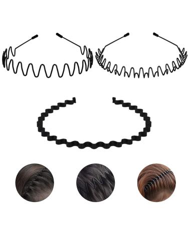Willight 3 pieces of metal hair band hair tires metal zigzag men women wave metal headband black spring headbands with non -slip teeth for outdoor sports yoga