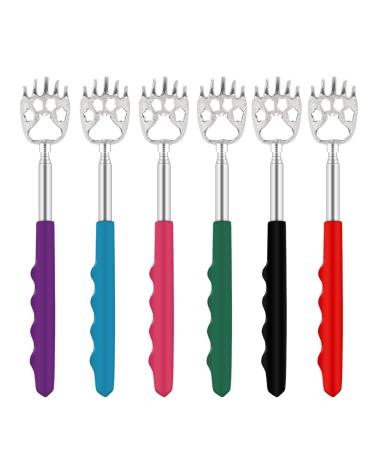 6 Pack Telescoping Back Scratcher - Bear Claw Back Scratchers - Portable Extendable Backscratcher with Rubber Handles in Black, Blue, Green, Purple, Red, Pink Color