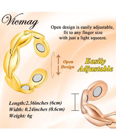 Vicmag 2PCS Copper Rings for Women 7X Magnetic 99.99% Solid Pure Copper Adjustable with Gift Box - Gold & Rose Gold Leaf Design - Buy Online on GoSupps.com