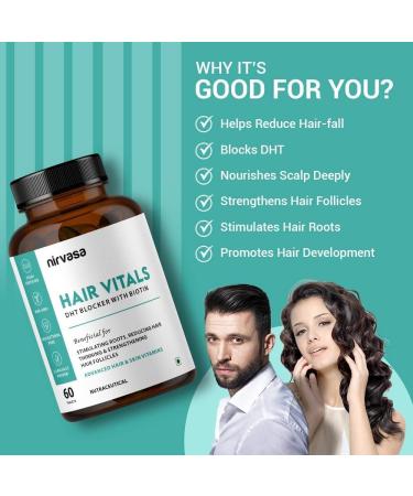 Hair Vitals DHT Blocker with Biotin Tablets with Beta-Sitosterol & Stinging Nettle Root Extract | Hair Vitamins for Men & Women - 60 Tablets Set of 1 - Buy Online on GoSupps.com