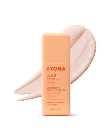 BYOMA SPF 50 Face Fluid - Ultra-Lightweight Facial Sunscreen for All Skin Tones - Luminous Glow No White Cast - SPF Moisturizer Strengthens Skin Barrier - 1.69 fl.oz