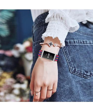 Moran Nylon Elastic Watch Band for Fitbit Charge 4/3/SE - Adjustable Stretchy Loop Strap in Aztec & Rainbow Colors for Women/Men - Buy Online on GoSupps.com