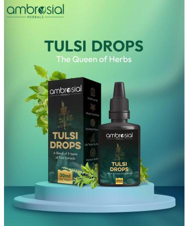 Ambrosial Tulsi Drops 30ml - Immunity Booster & Cold Relief | 5 Tulsi Extract | Raw Holy Basil Leaf | Pack of 1 - Buy Online on GoSupps.com