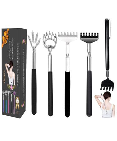 XIMEIX back scratch for women and men 5 pieces including the bear claw and eagle claw set telescopic (black + 5 pieces)