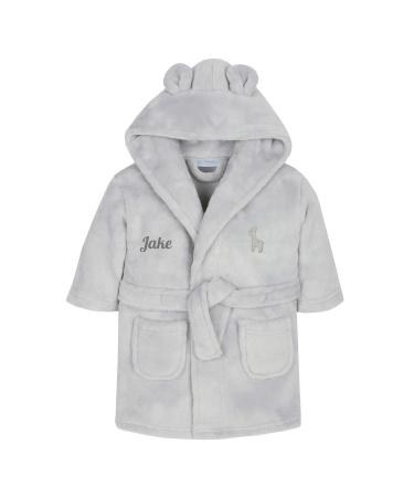 Style It Up Personalised Baby Kids Girls Boys Matching Set Dressing Gown Plush Fleece Robe Soft Cosy Velvet Warm Embroidery Gift 3-4 Years Grey