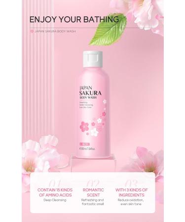 Japanese Cherry Blossom Body Wash 200ml | Moisturizing & Exfoliating Cleanser with 15 Amino Acids for Dry Skin | Hydrate Rough Skin for Men & Women - Buy Online on GoSupps.com