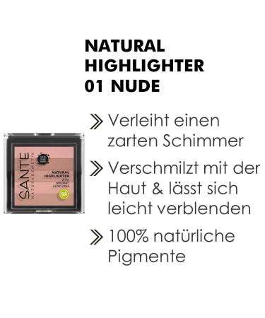 Sante Natural Cosmetics Highlighter 01 Nude - Vegan Bronzer with Shimmering Pigments & Organic Extracts | Radiant Glow - 7g - Buy Online on GoSupps.com