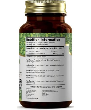 Ezyleaf Nutrition Potassium Citrate Capsules | 180 High Strength 1000mg Potassium Citrate | Clean Formula | Potassium Supplements - Buy Online on GoSupps.com