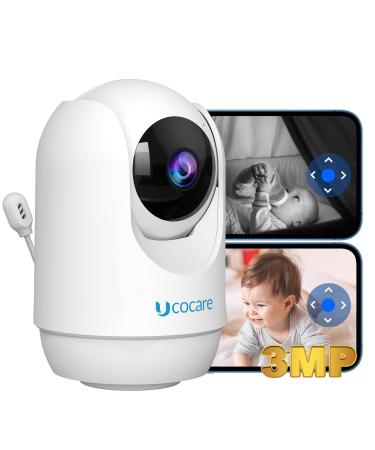 UCOCARE 3MP Video Baby Monitor Camera Works with Alexa WiFi Baby Monitor with Camera and Night Vision Temperature Sensor Sound Detection 14 Lullabies 360 PTZ Auto Motion Tracking 2-way Audio