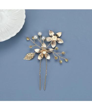 Wendalern Wedding Rhinestone Hair Clips Barrette Bride Pearl Hair Pin Crystal Flower Hair Barrette Gold Flower Hairpin Hairpiece Decorative Hair Accessories for Women and Girls - Buy Online on GoSupps.com