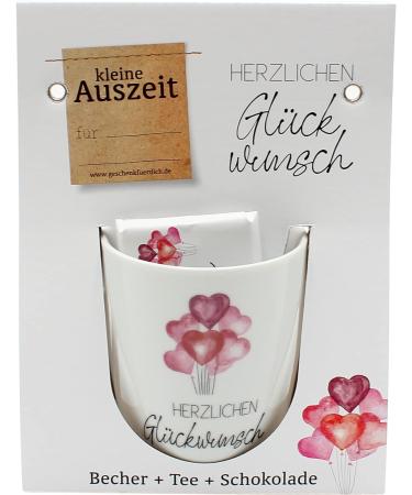 Dekohelden24 Gift Set Small Break Coffee Mug Made of Porcelain + Tea + Chocolate Design: Congratulations Size H/ : 9.8 x 8.2 cm Capacity 250 ml Dishwasher Safe White 9 8 cm - Buy Online on GoSupps.com