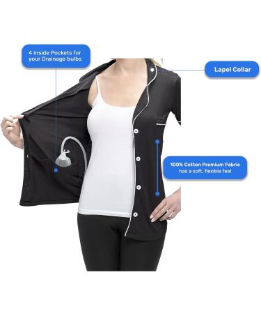 USBD Post Mastectomy Surgery Recovery Shirt - Lapel Collar Camisole with Drain Pockets (Large, Black) - Buy Online on GoSupps.com